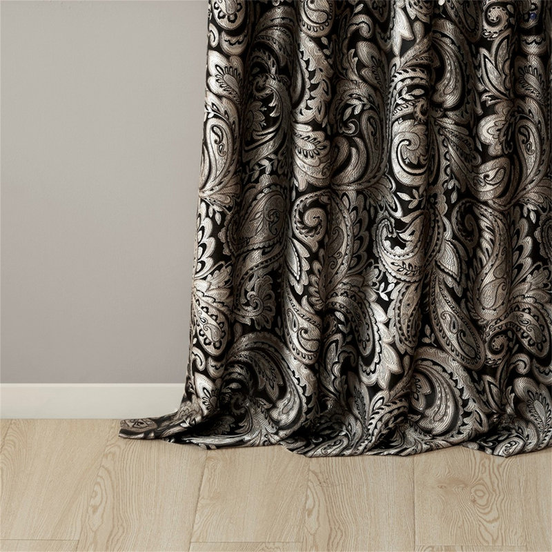 Jacquard Curtain Panel Pair, 50" W x 84" L, Black