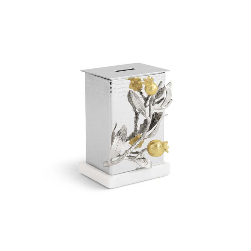 Pomegranate Silver & Gold Tzedakah Box