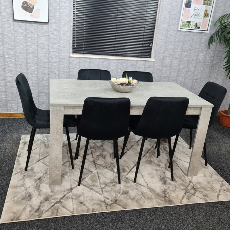 Amiela 6 - Person Dining Set, Black, 7 Pieces: Table,6 Chairs, 75cm H x 140cm W x 80cm D