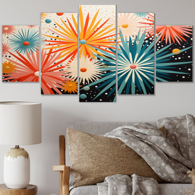  «Mid Century Sunburst Serenade II - Décoration murale Mid-Century - 5 panneaux