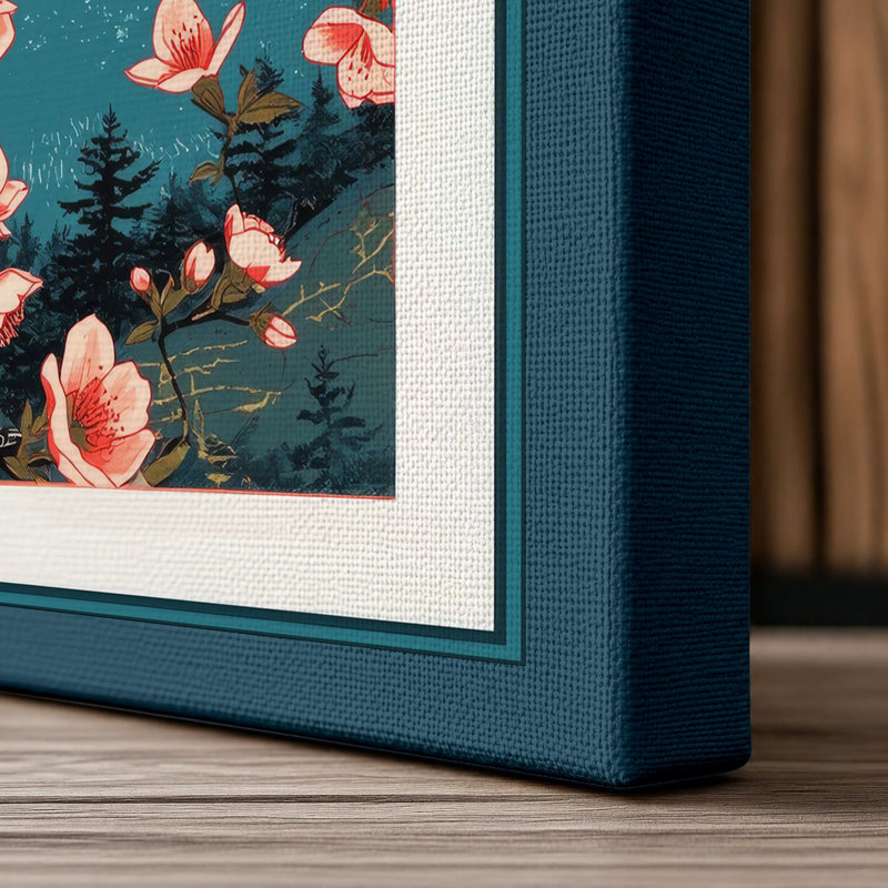 Blossoms Over Water Botanical - Wrapped Canvas, 36x24 - 91.4 x 61.0 cm, Teal Border