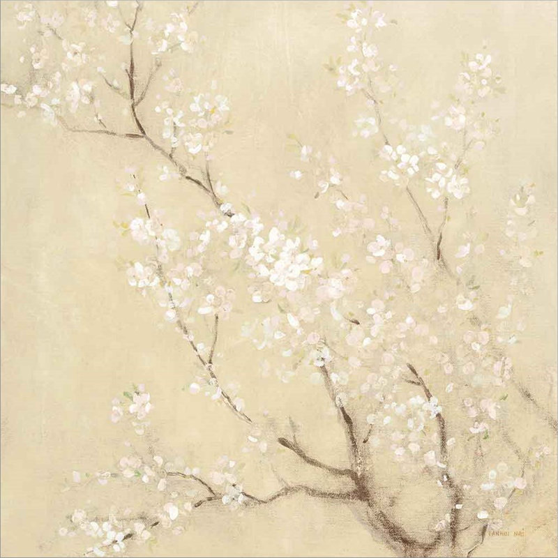 " White Cherry Blossoms I Linen Crop " by Danhui Nai