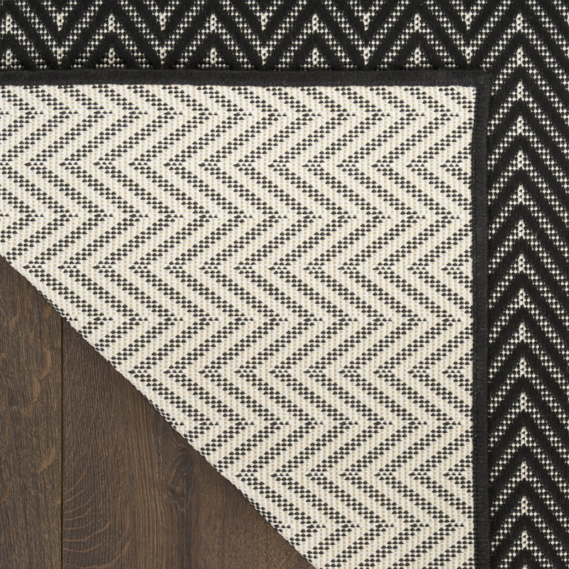 Remmie Black Modern Indoor/Outdoor Rug, Runner 2'2" x 8', Black