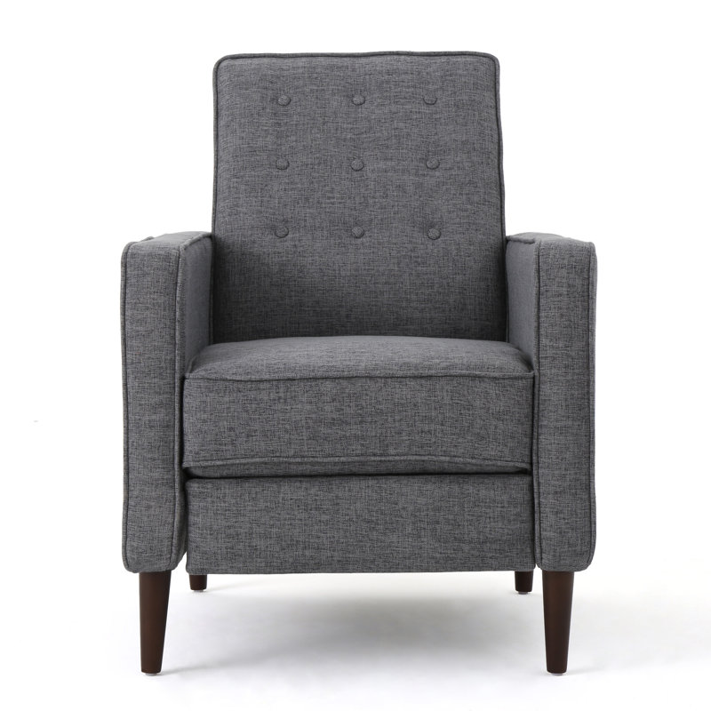 Button Tufted Upholstered Manual Push-Back Recliner , Gray Polyester