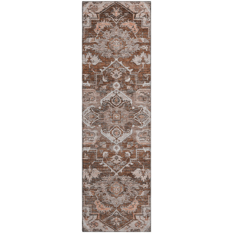 Premium Machine Washable Prisco Terracotta Rug, Runner 2'3" x 7'6"
