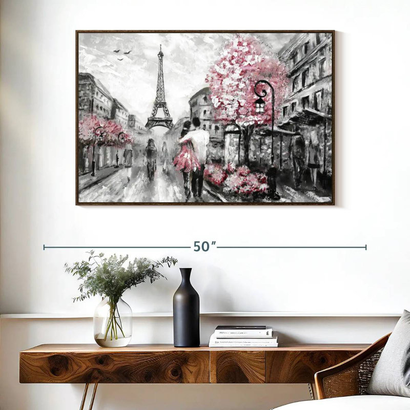 Rose Paris, Cadre flottant en noyer, 40 po x 27 po