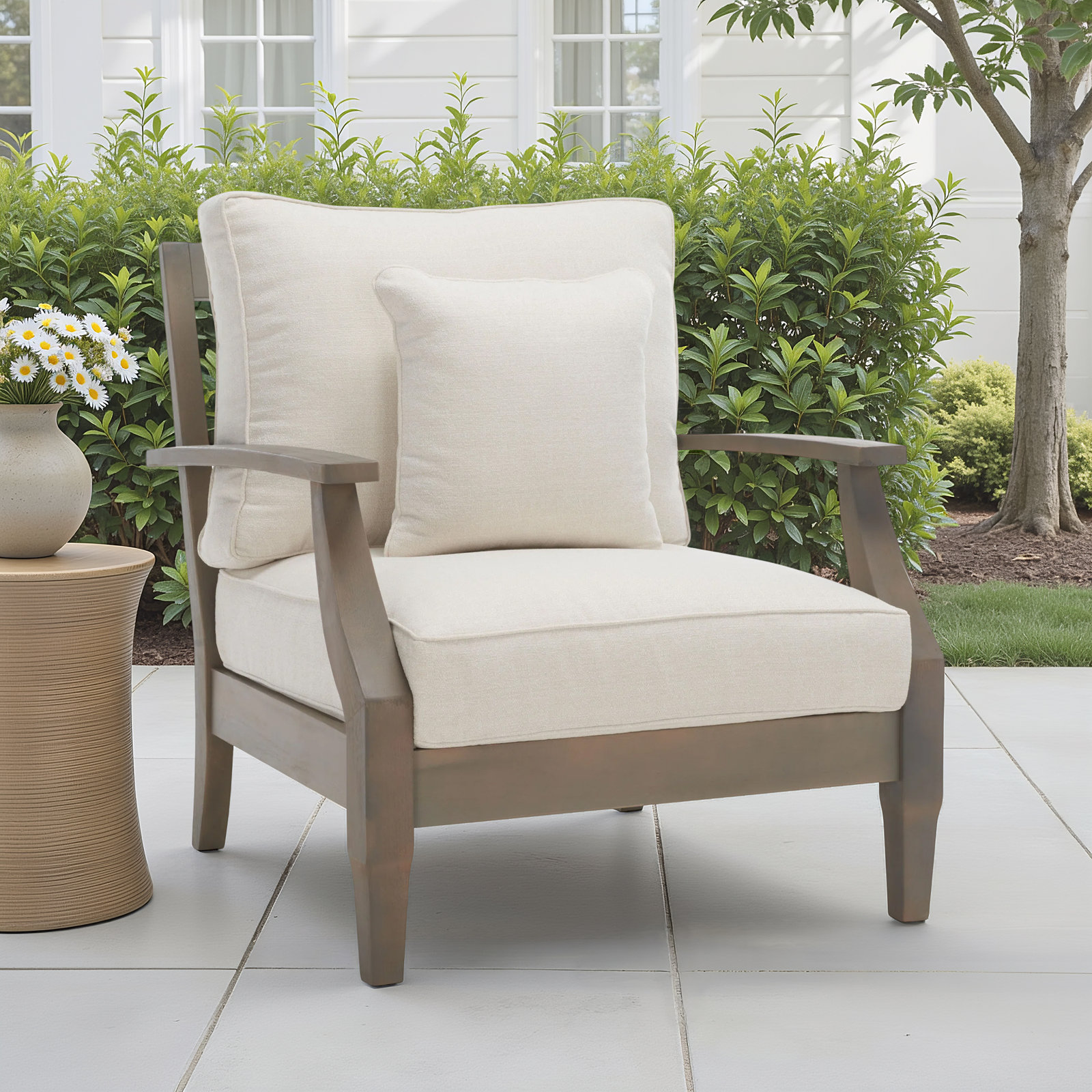 Samya Eucalyptus Patio Lounge Chair, Beige, Light Gray