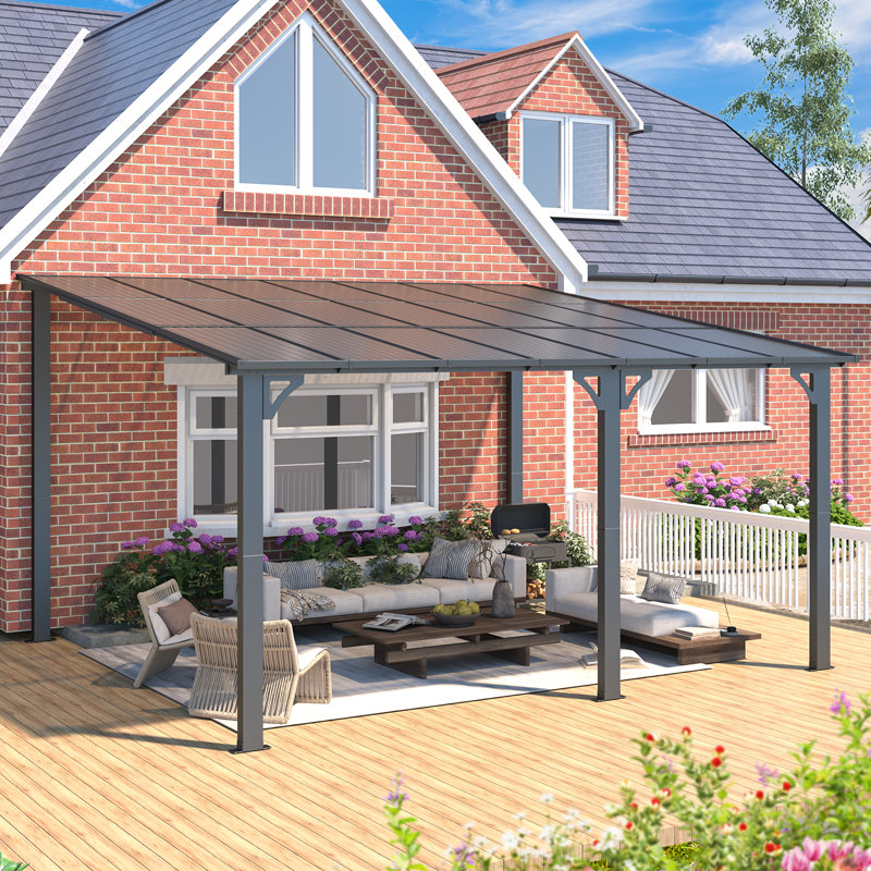 Mandalc Aluminum Pergola with Canopy, Black, 426.72cm x 365.76cm