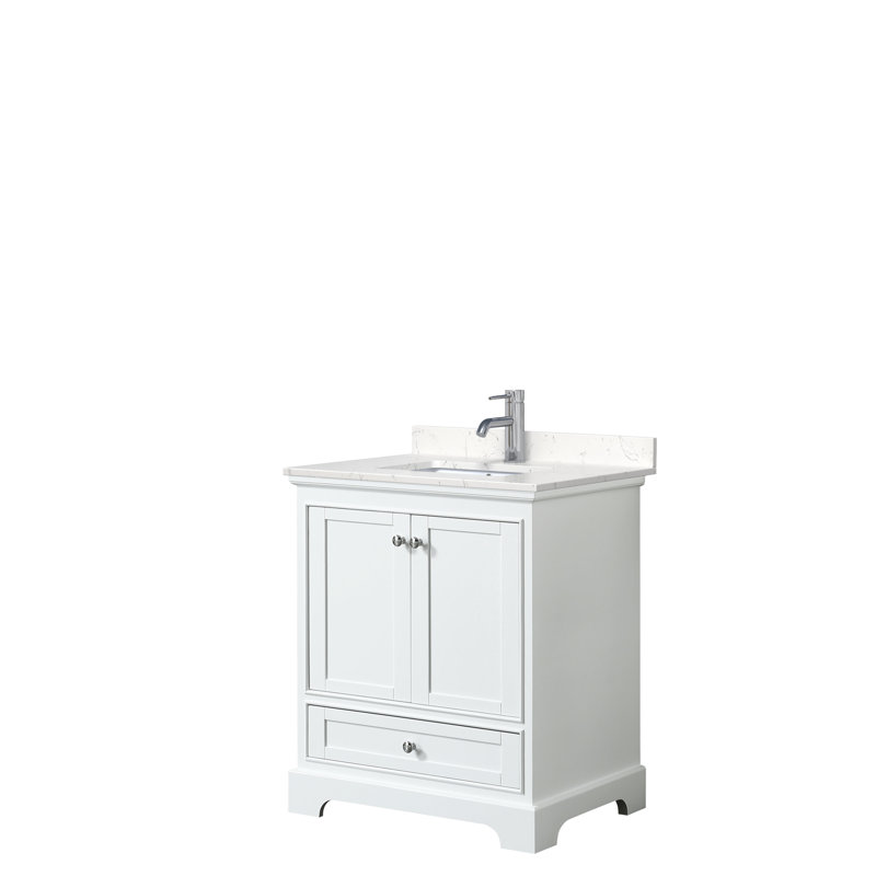 Ensemble de meuble-lavabo simple 30 "Deborah, Blanc, Marbre de culture de Carrare, Chrome poli