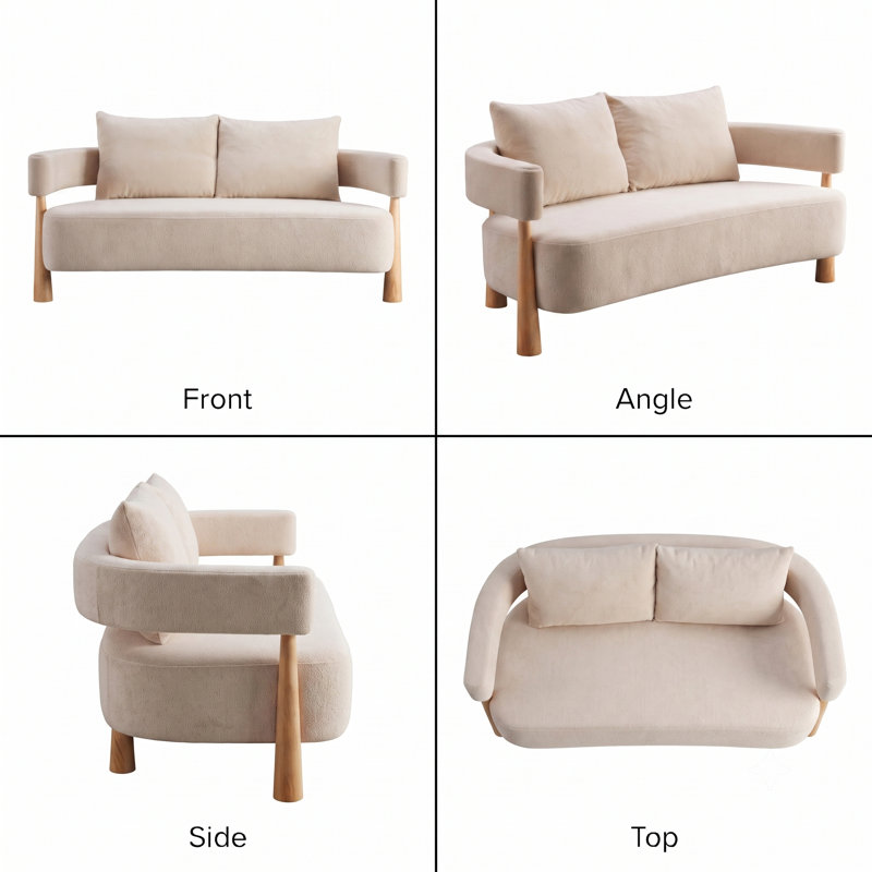 Modern Rounded Loveseat Sofa, Pebble Textured Fabric, Pebble
