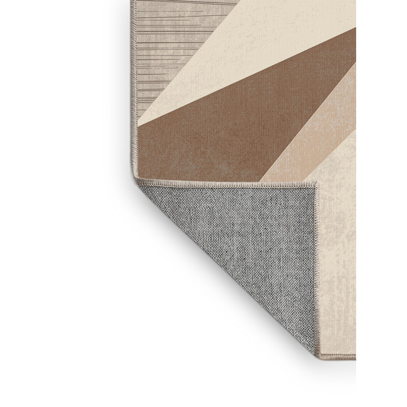 Tapis abstrait moderne et contemporain lavable à la machine en beige - reliure beige, 6 X 9