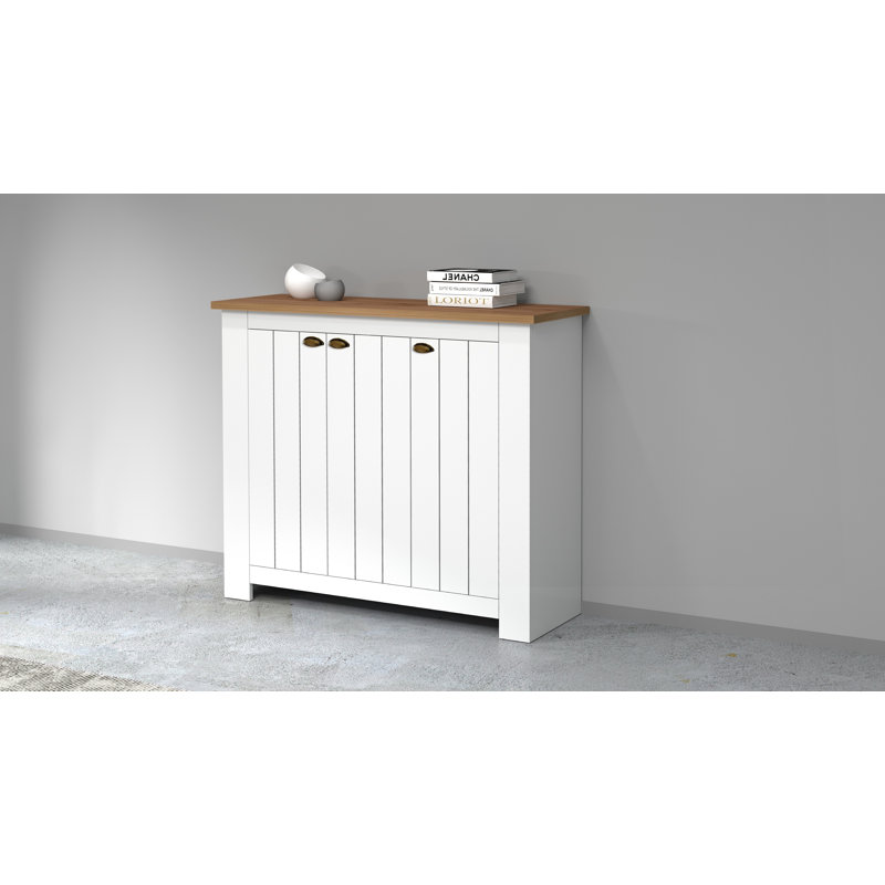 30 Pair Shoe Storage Cabinet, White/Brown Wood