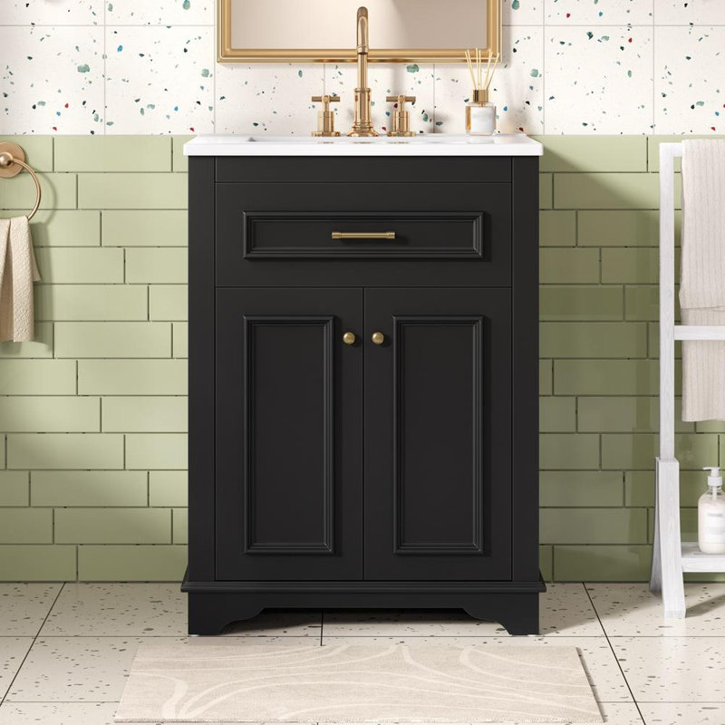 Meuble-lavabo 24 po avec lavabo en céramique, Noir