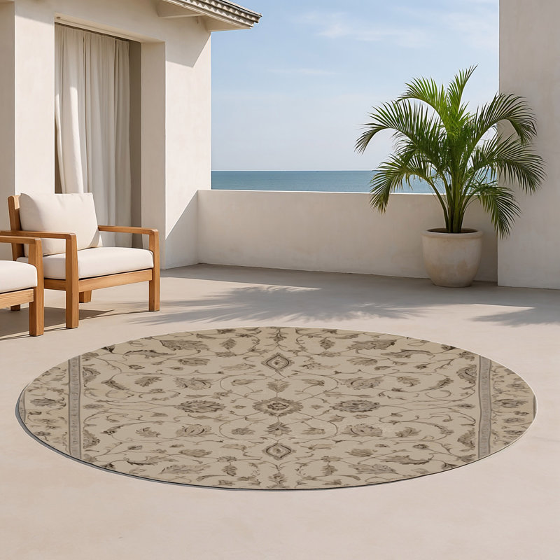 Tapis gris d'intérieur et d'extérieur Tabriz, Rond 5 pi