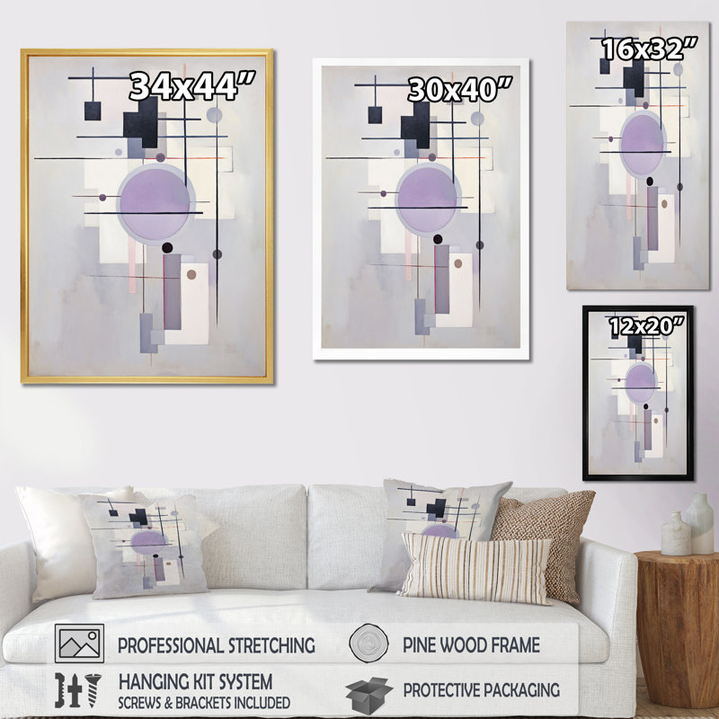 «Jaival», mauve, «Transcendent Geometries II» - imprimé, H 32 po x l 16 po x P 1 po, Cadre flottant doré