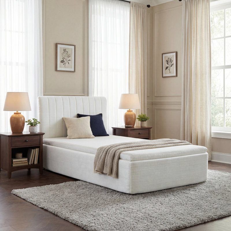 15" Thick Sponge Upholstered Compression Bed, Twin, Off White