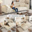 Canapé-lit 97,7 po convertible 3-en-1 capitonné à 4 boutons avec repose-pieds mobile, beige / blanc-715042151