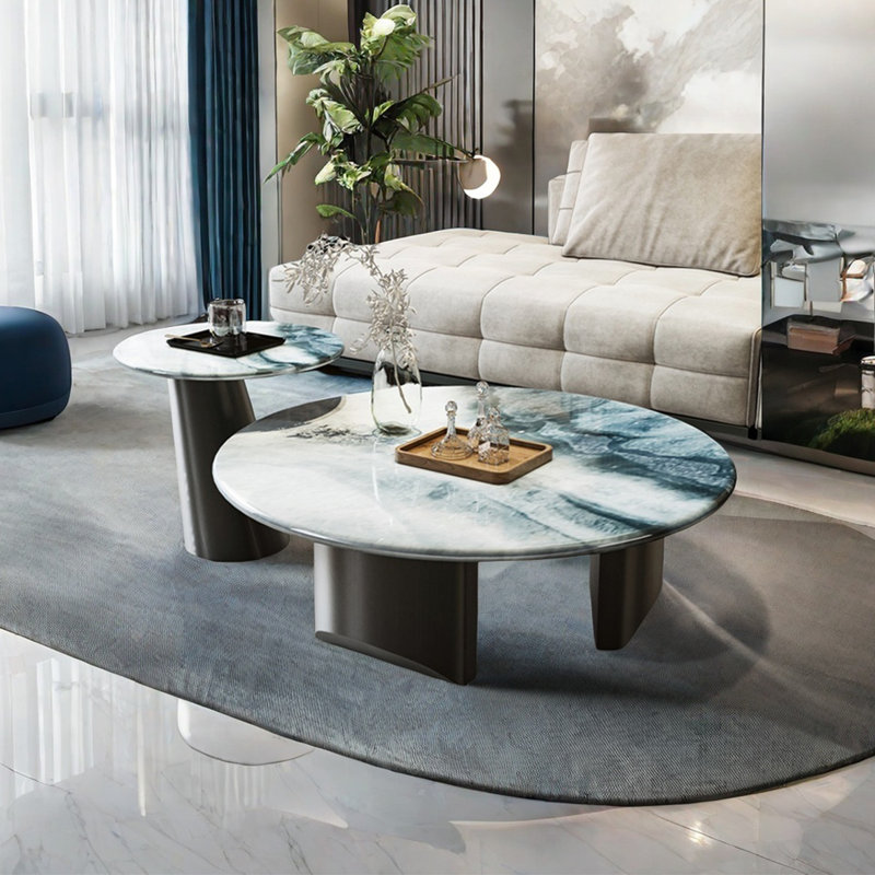 Table basse simple en pierre supercristalline, Bleu / coloré, H 15,7 po x L 35,4 po x l 35,4 po