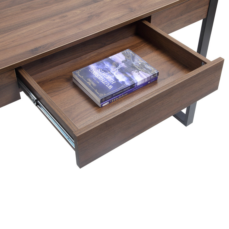 Walnut and Steel Modern Office Desk with Drawer