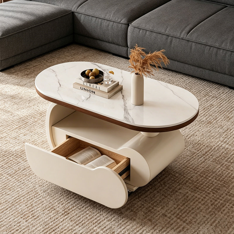 Table basse Minimalist, H 19,68 po x l 39,37 po x P 19,68 po, Gris clair / Crème