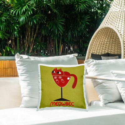 Coussin extérieur Meowbec Cat Wine Design par Carrie Cantwell
