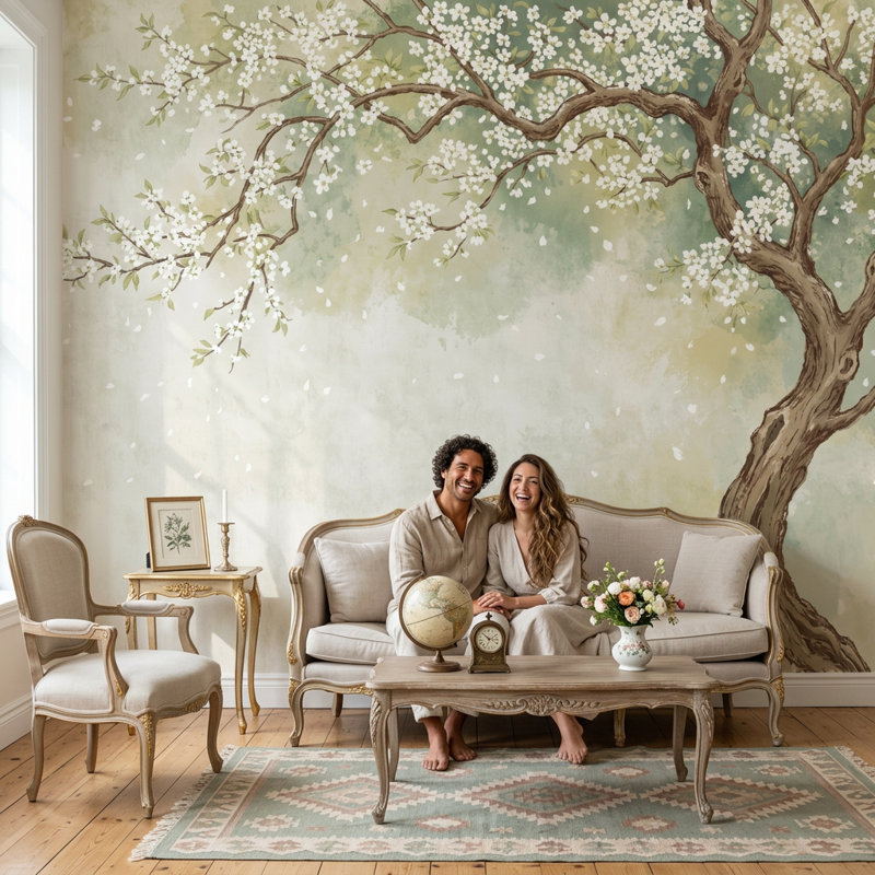 Décoration murale aquarelle en forme de fleur de pétale d'arbre amovible, Texturé non collé, 200 po x 120 po
