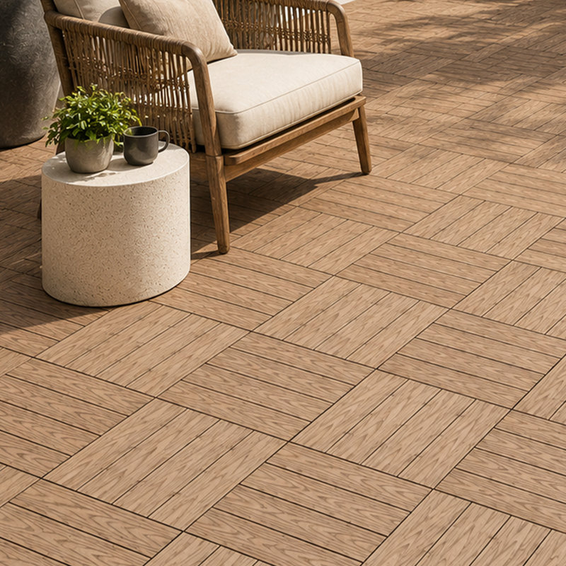 Paquet de 11 tuiles de terrasse 11,8 pouces à emboîtement WPC pour balcon de terrasse et plancher extérieur, Teck