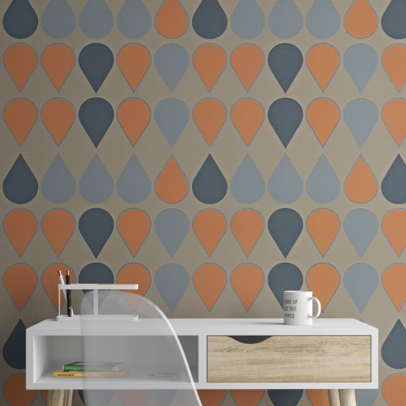 Rouleau de papier peint géométrique L 33 pi x l 21 po Bingham, Bleu clair / orange / gris