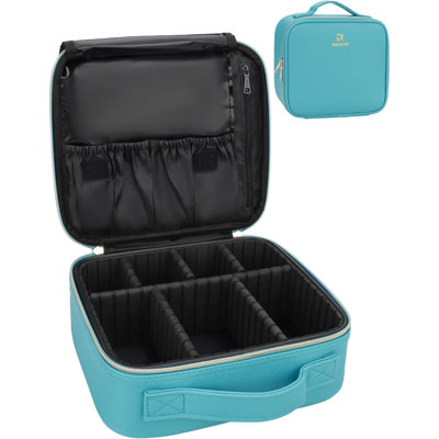Trousse de voyage, trousse de maquillage, trousse de maquillage, trousse de rangement portable pour artiste avec séparateurs réglables pour cosmétiques, pinceaux de maquillage, accessoires de toilette, accessoires numériques, bleu sarcelle