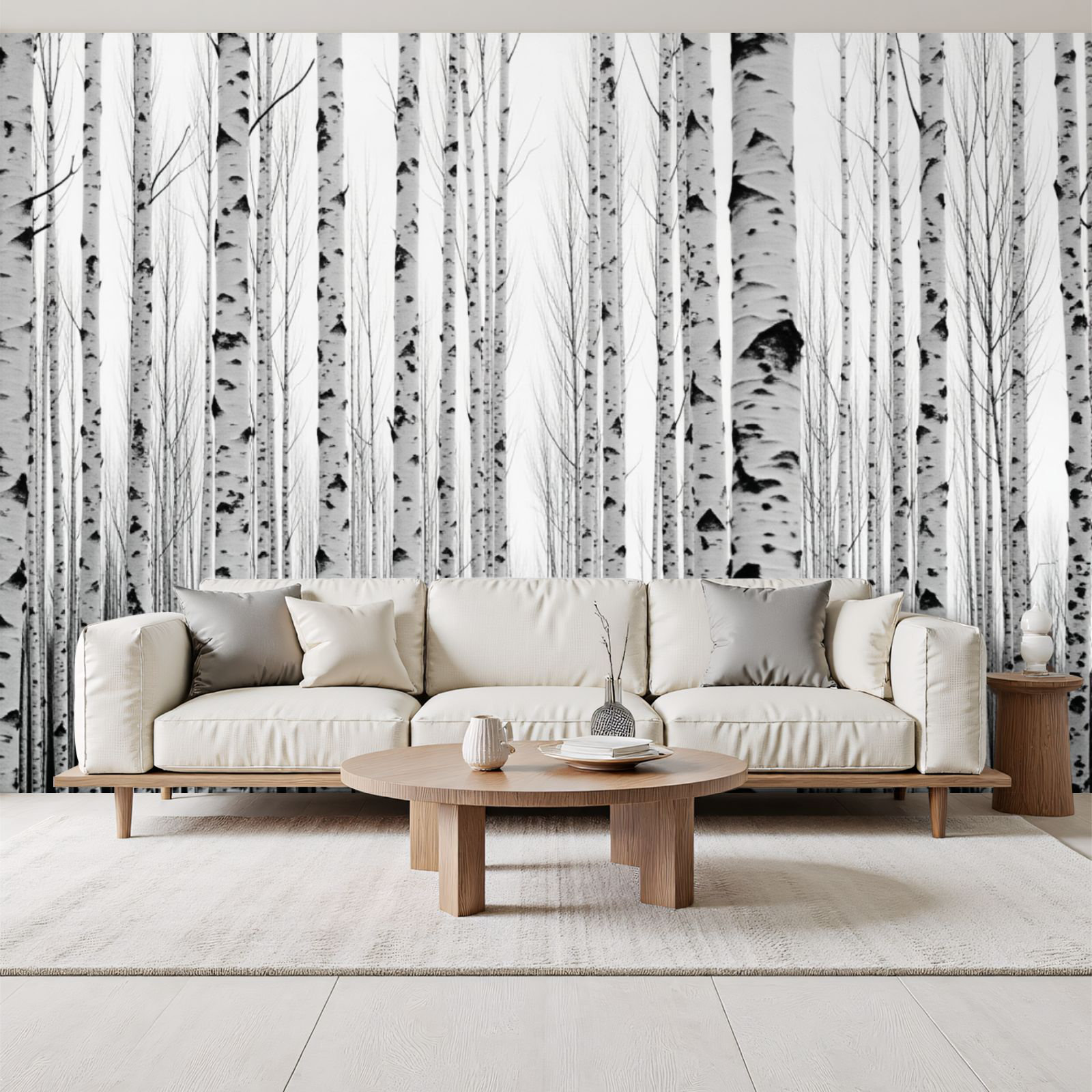Red Barrel Studio® Peel and Stick Wallpaper Birch Tree Forest Black ...