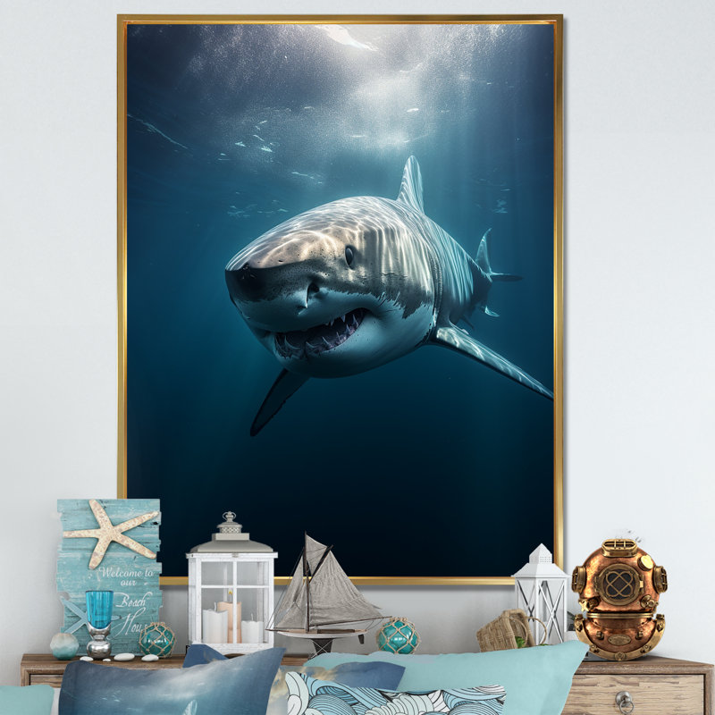 " Blue Shark Apex Predator Photo I ", Gold Floater Framed, 20" H x 12" W x 1" D