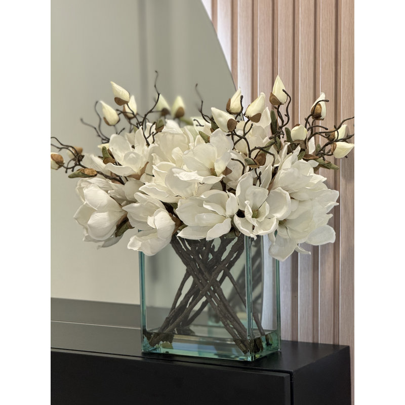 Magnolia Arrangement in Vase, White