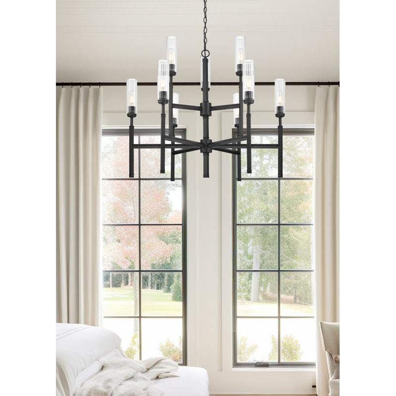 Lustre 9 lumières noir mat Granton, Noir mat