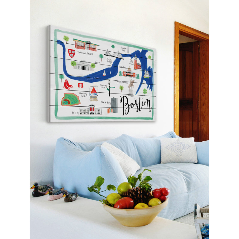 " Boston Map " by Molly Rosner Painting Print, 40" H x 60" W x 1.5" D