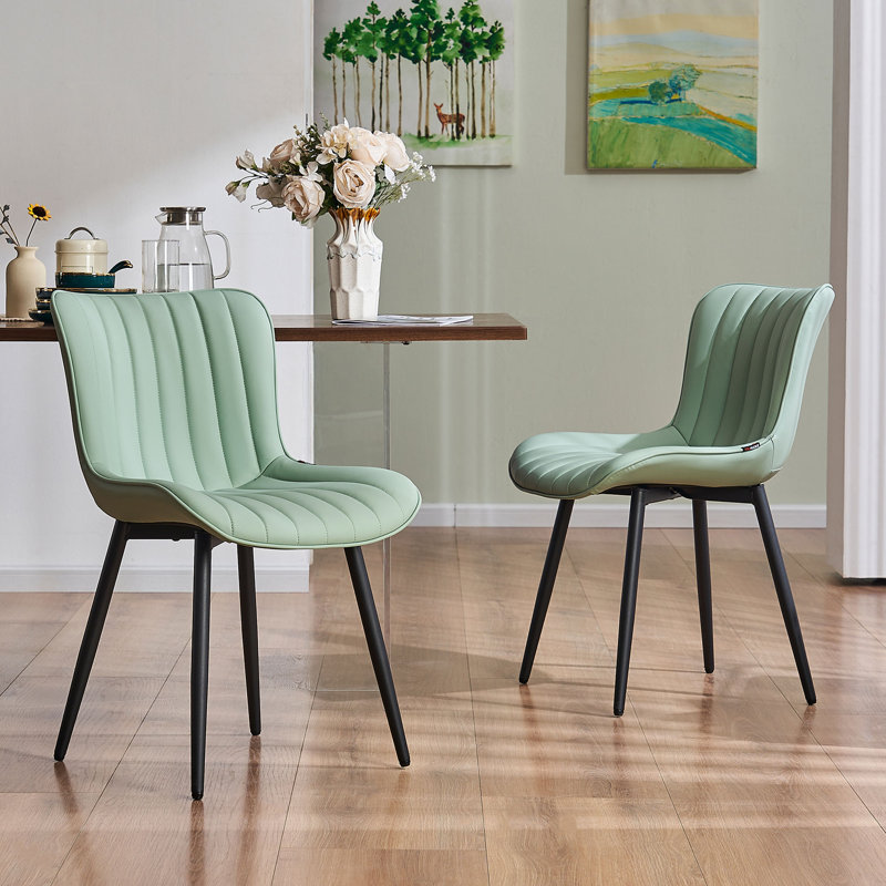 Heitger Leather Upholstered Side Chairs Modern Dining Chairs, Wingback Dining Room Chair, Mint Green