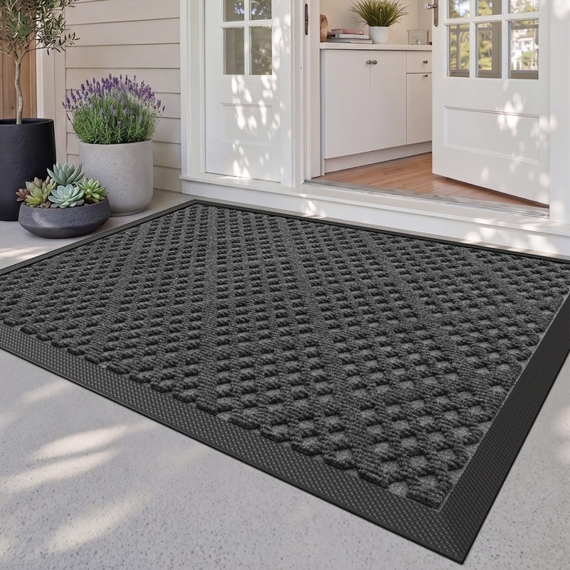Heavy Duty Rubber Front Door Mat for Outdoor Entrance