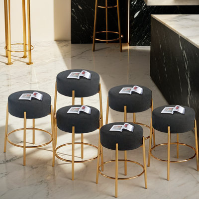 Modern 24" Tall Upholstered Bar Stools With Round Padded(Set of 6)