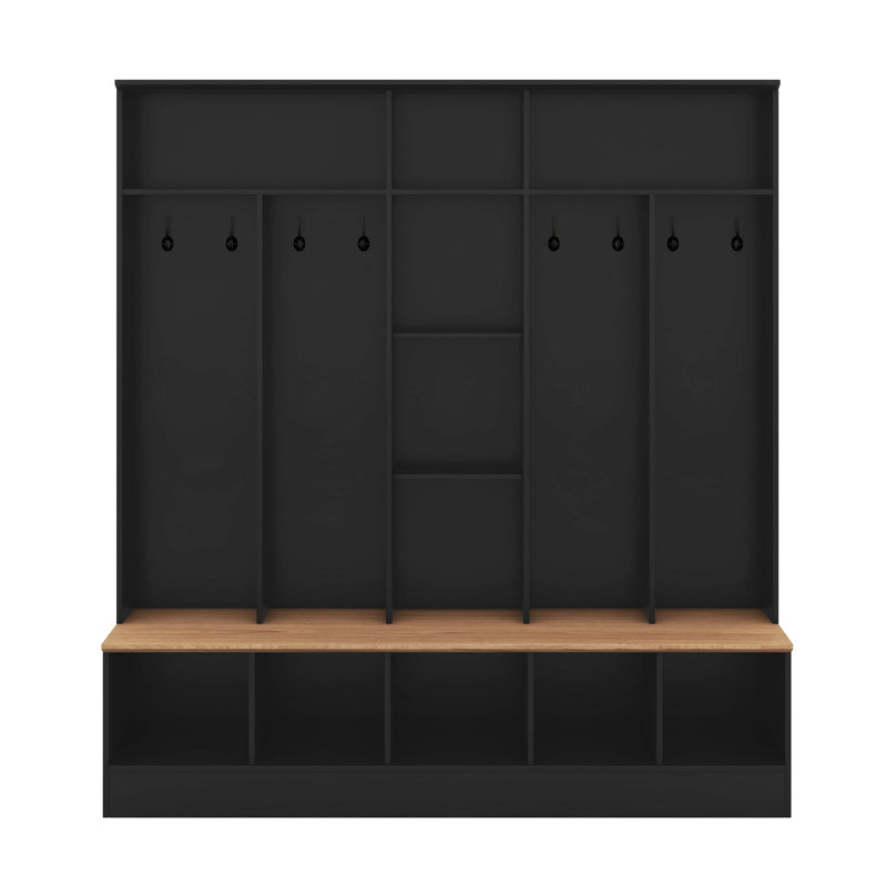 4-In-1 Hall Tree With Storage Bench, Shoe Cabinet With Cube Storage & Shelves, Multifunctional Coat Rack With 8 Hooks For Entryways Mudroom