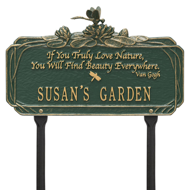 Dragonfly Quote Personalized Garden Sign, Green/Gold, Yes