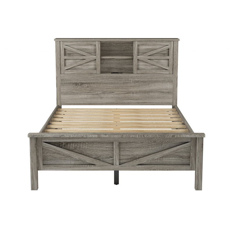 Lit plateforme Rustic, Lit double, Gris antique