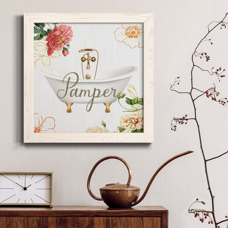 Pamper - peinture sur toile encadrée, H 17 po x l 17 po x P 1,5 po, Toile avec cadre blanc patiné