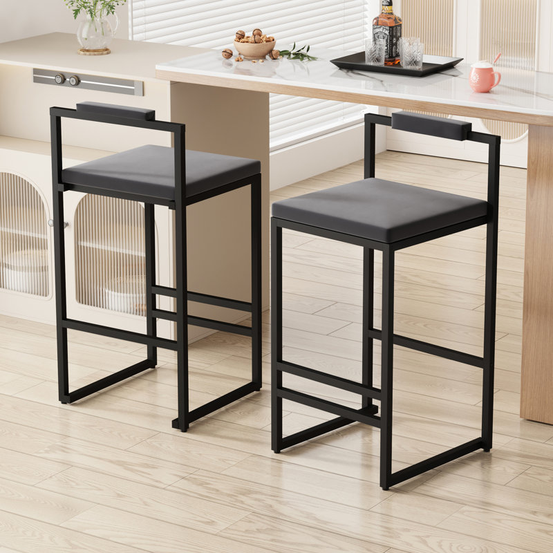 Contemporary Gray Velvet Bar Stools With Footrest And 220 Lbs Support, Of 2 For Multiple Settings High - Quality In Black, Rust Frame, Footrest, Dining Rooms
