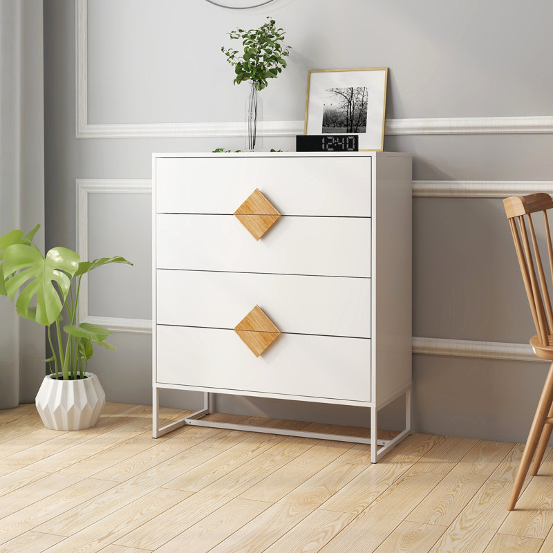 Commode de chambre à coucher 4 tiroirs - Stable E1, poignée carrée, avec tiroirs