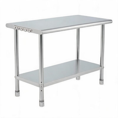Stainless Steel Commercial Prep Table 60 x 24 x 35 Inch, Heavy Duty Workbench with Arc Edge Design, Adjustable Feet, Rust-Resistant Kitchen Work Table for Restaurant, Garage, and Outdoor Use