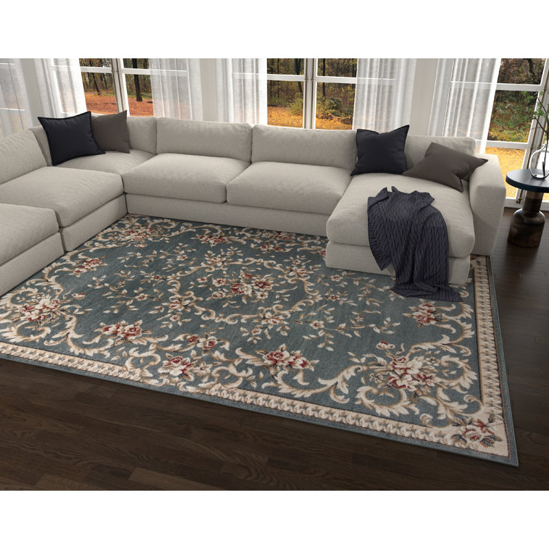 Tapis oriental ardoise Vianney, Rectangle 9 pi x 12 pi, Bleu ardoise