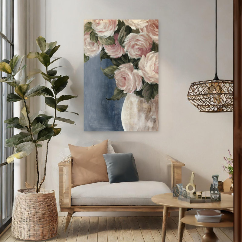 Art contemporain classique, rose romantique, H 48 po x l 32 po