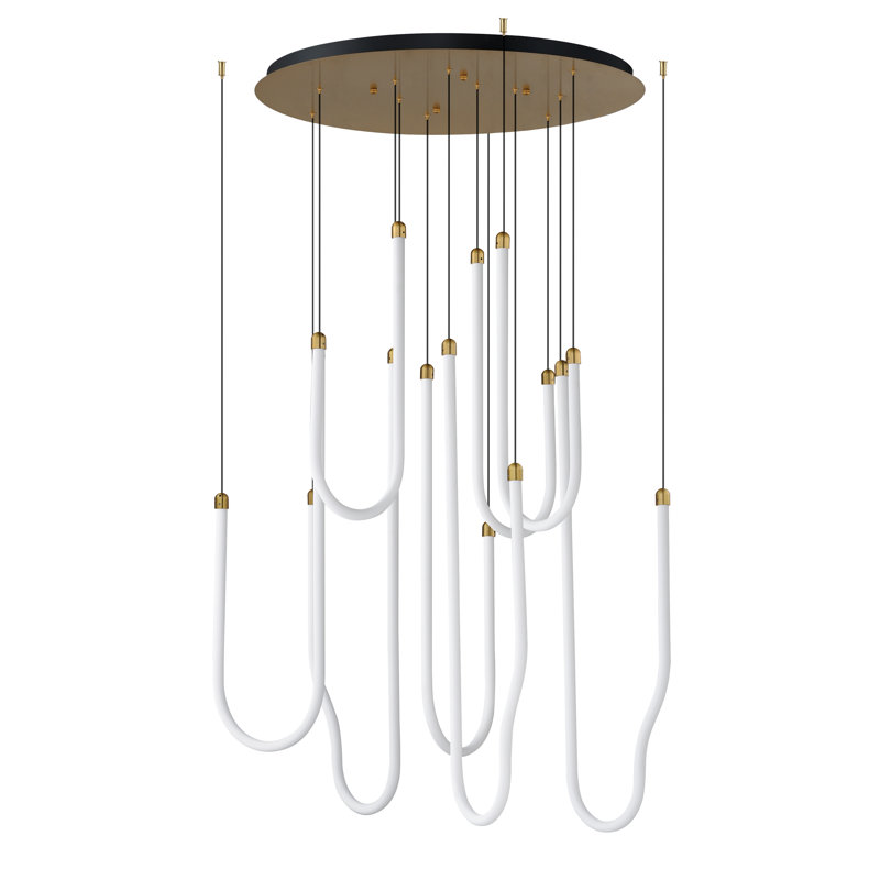 Luminaire suspendu à lumières multiples Soleil, Laiton vieilli naturel, H 33,25 po x l 35,5 po x P 35,5 po, 8