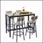 Ensemble de table de bar avec 4 tabourets souples en polyuréthane, gris, idéal pour le confort et le style moderne dans les cuisines et les bars.