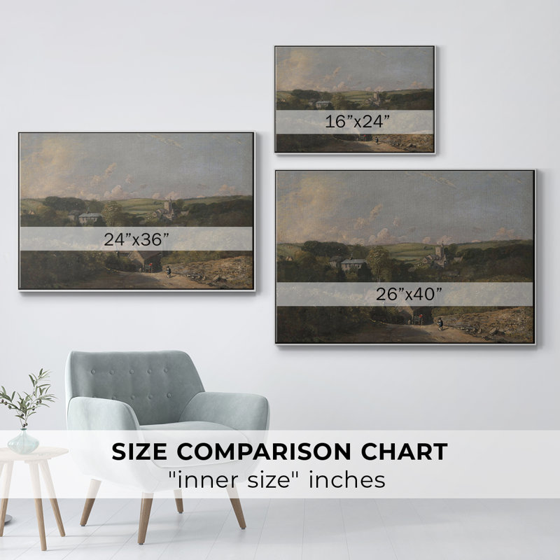 "Vintage Landscape -DXCII" sur toile, Cadre flottant blanc, H 25 po x l 37 po x P 2 po