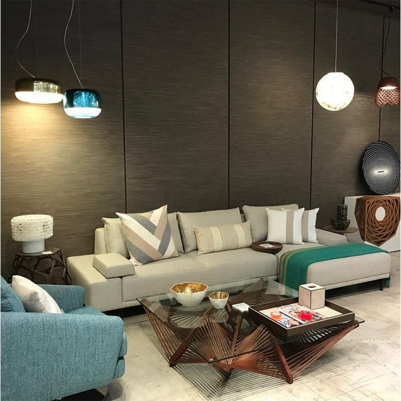 Modern Medium Brown Glass Top Coffee Table with Geometric Base